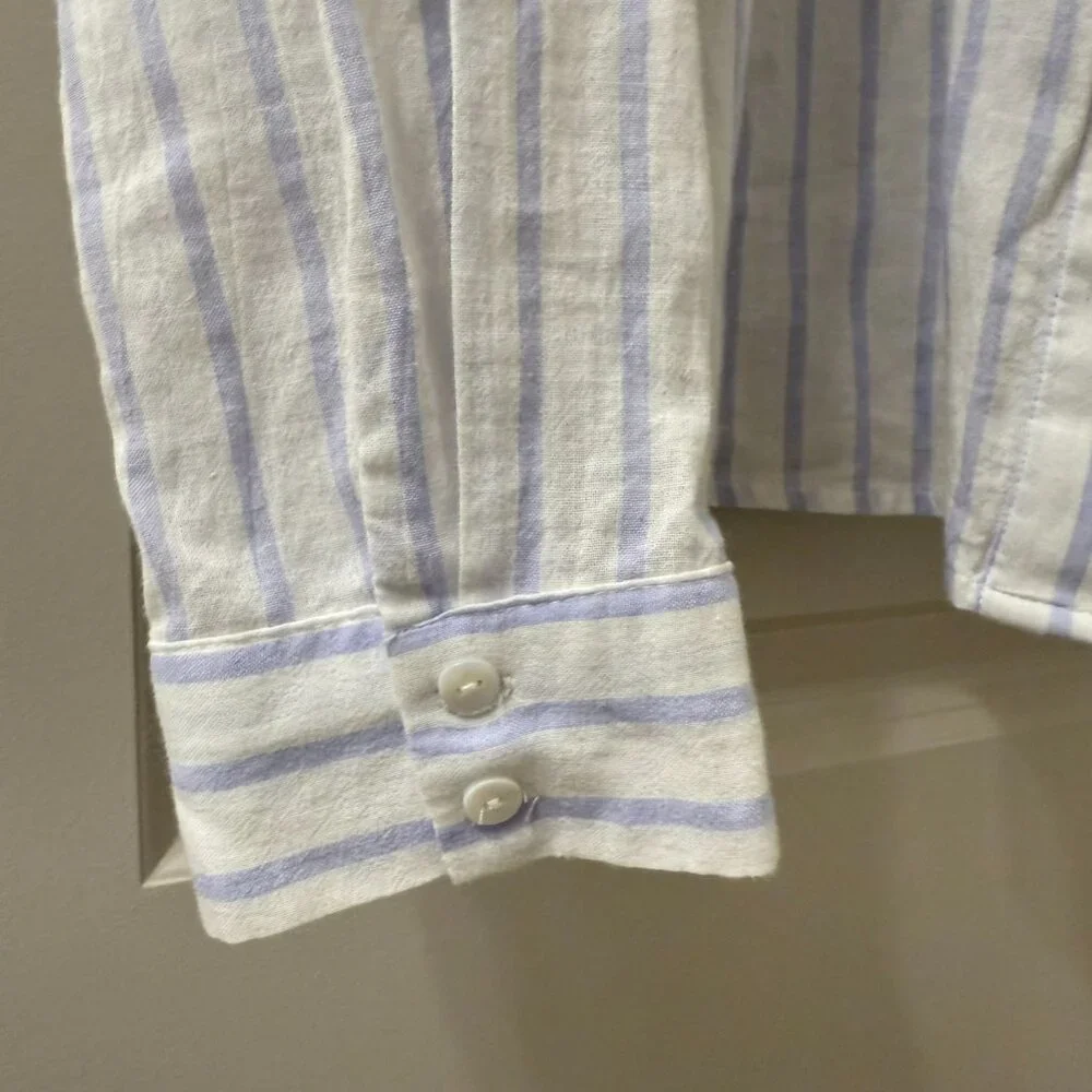 Anthropologie HD in Paris S Blue White Stripe Shirt Embroidered Floral - Picture 4 of 6